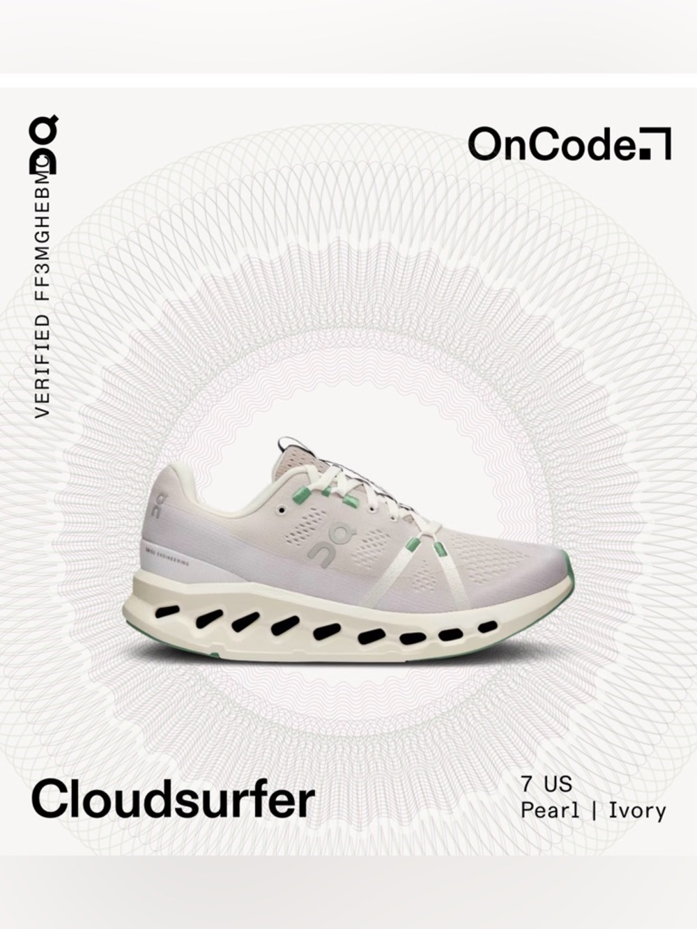 On Running Cloudsurdfer Women's Sneaker - Pearl with Mint Accents